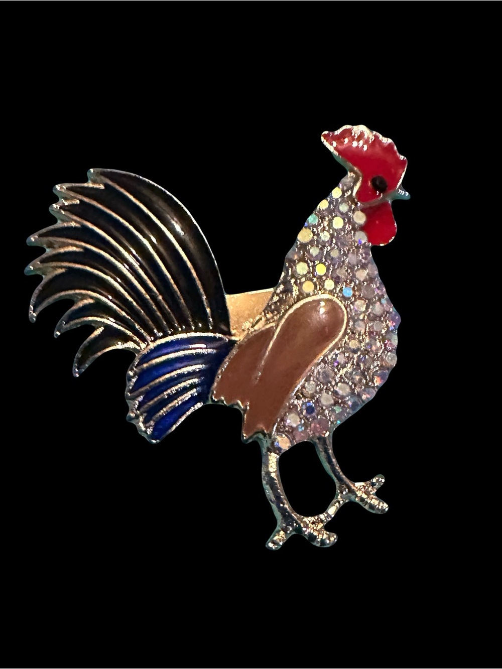 Decorative Rooster Bird Pin Brooch with Iridescent Crystals
